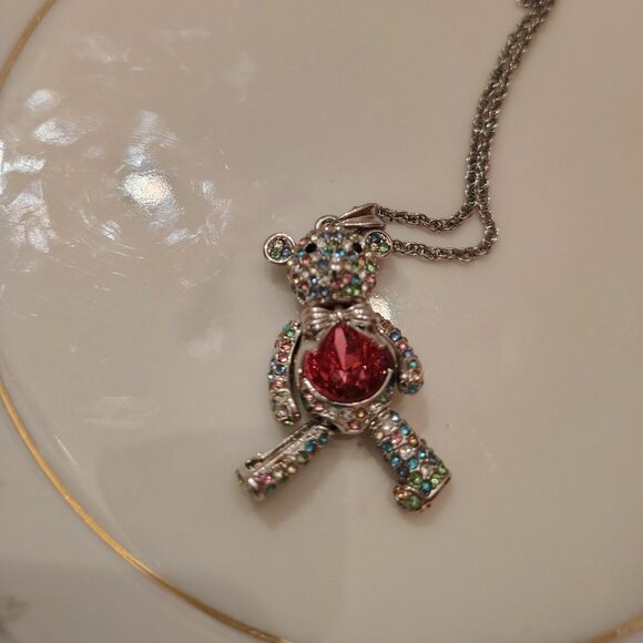 Swarovski Crystals J. Nina Necklace Teddy Bear Articulated Pastels Pink - Picture 7 of 9